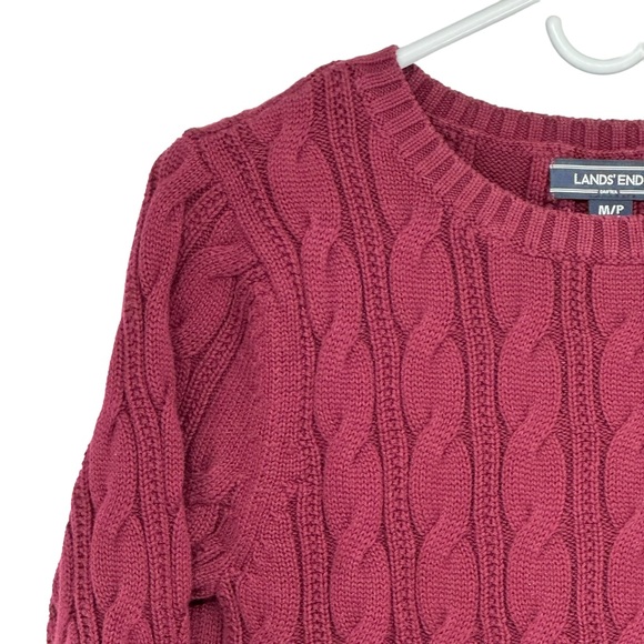 Land’s End Size Medium Maroon “Drifter” 100% Cotton Crew Neck Cable Knit Sweater - Picture 2 of 9